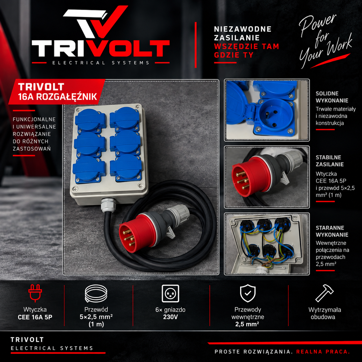 TRIVOLT 16A Rozgałęźnik 6×230V – CEE 16A 5P